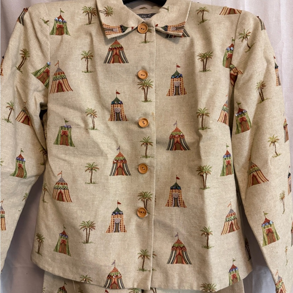Vintage Maggy L Bedouin Palms Jacket and Crop Pants 10p